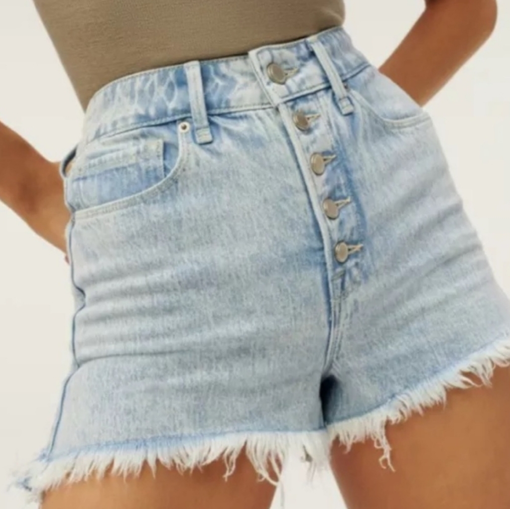 Good American Cutoff Exposed Button Bombshell Denim Shorts 6 /28